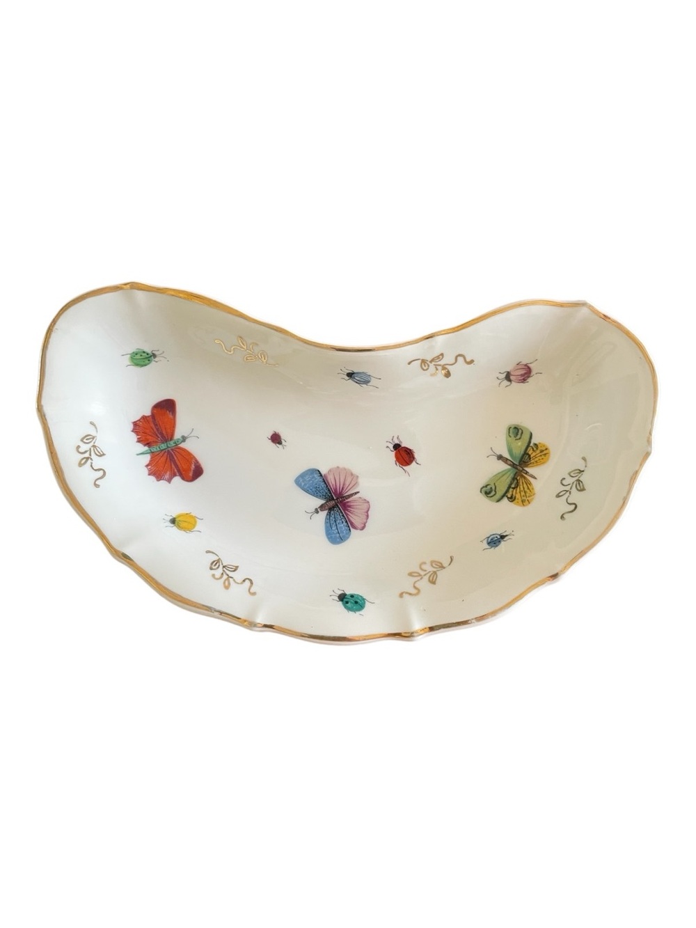 Vintage Royal Crown Japan Spring Time Crescent Bone Dish Butterflies Cottagecore